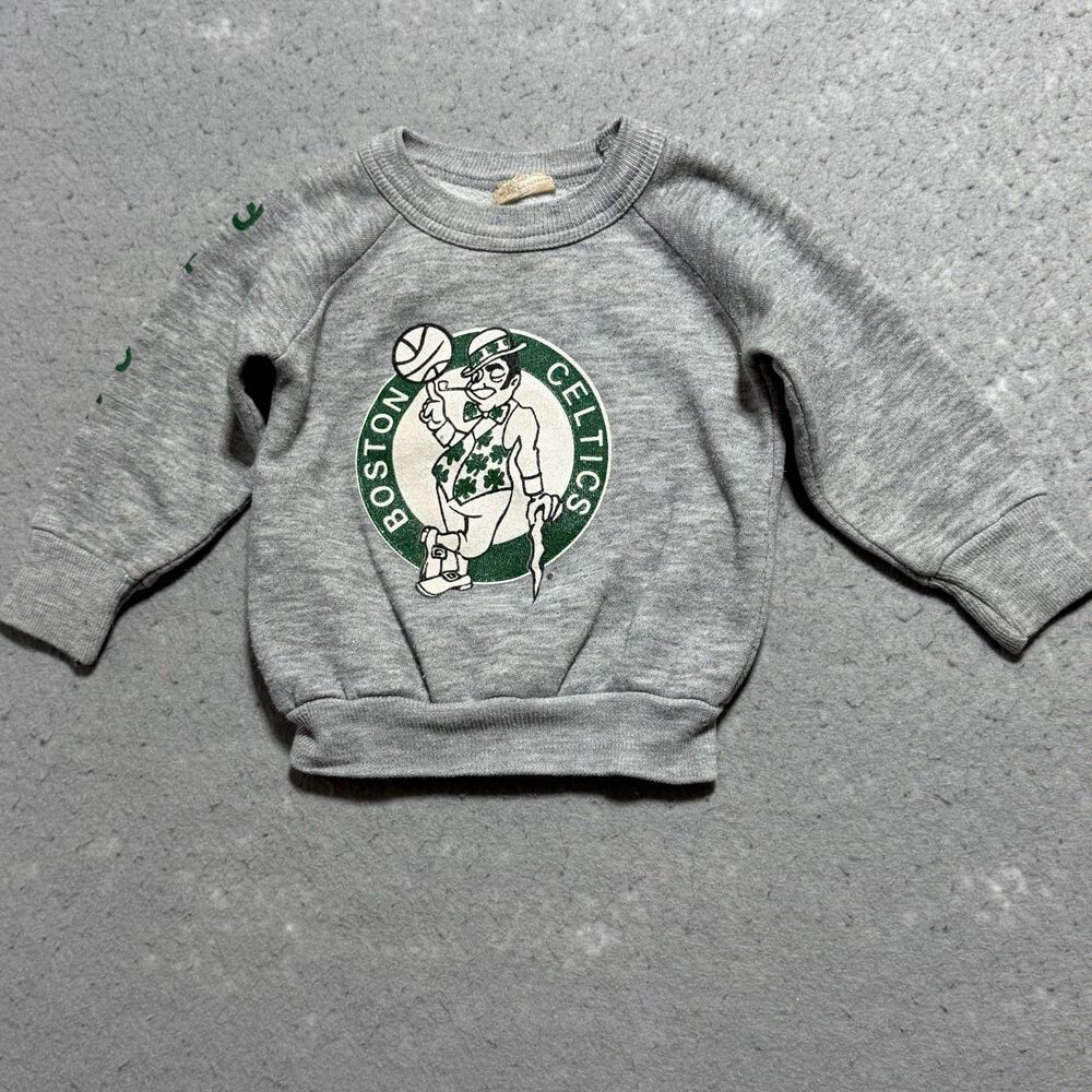 Vintage Chalk Boston Celtics Sweatshirt Toddler Boys Size 3T Gray Green LOGO